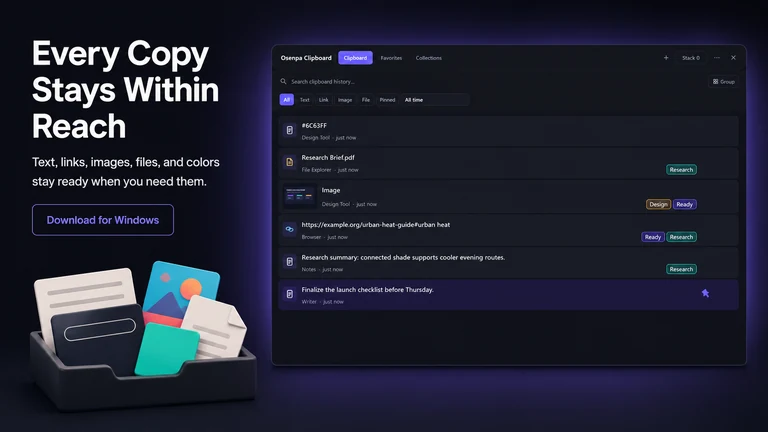 Clipboard history in Osenpa Clipboard Manager