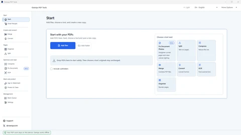 Osenpa PDF Tools task selection screen