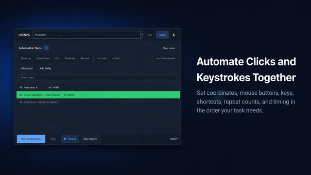 Mouse and keyboard steps in Osenpa Auto Clicker