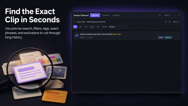 Clipboard search, filters and tags in Osenpa Clipboard Manager
