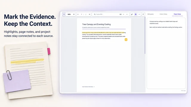 PDF highlights and project notes in CiteFlow