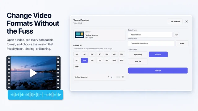 Video conversion settings in Just Converter