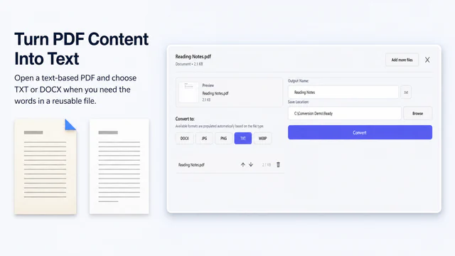 PDF text and document export settings in Just Converter