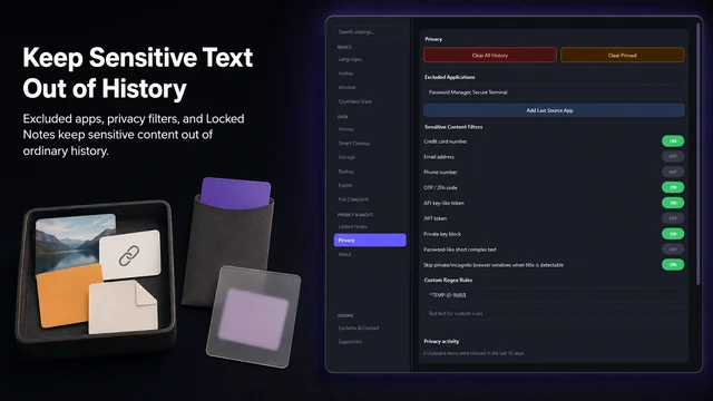 Privacy filters in Osenpa Clipboard Manager