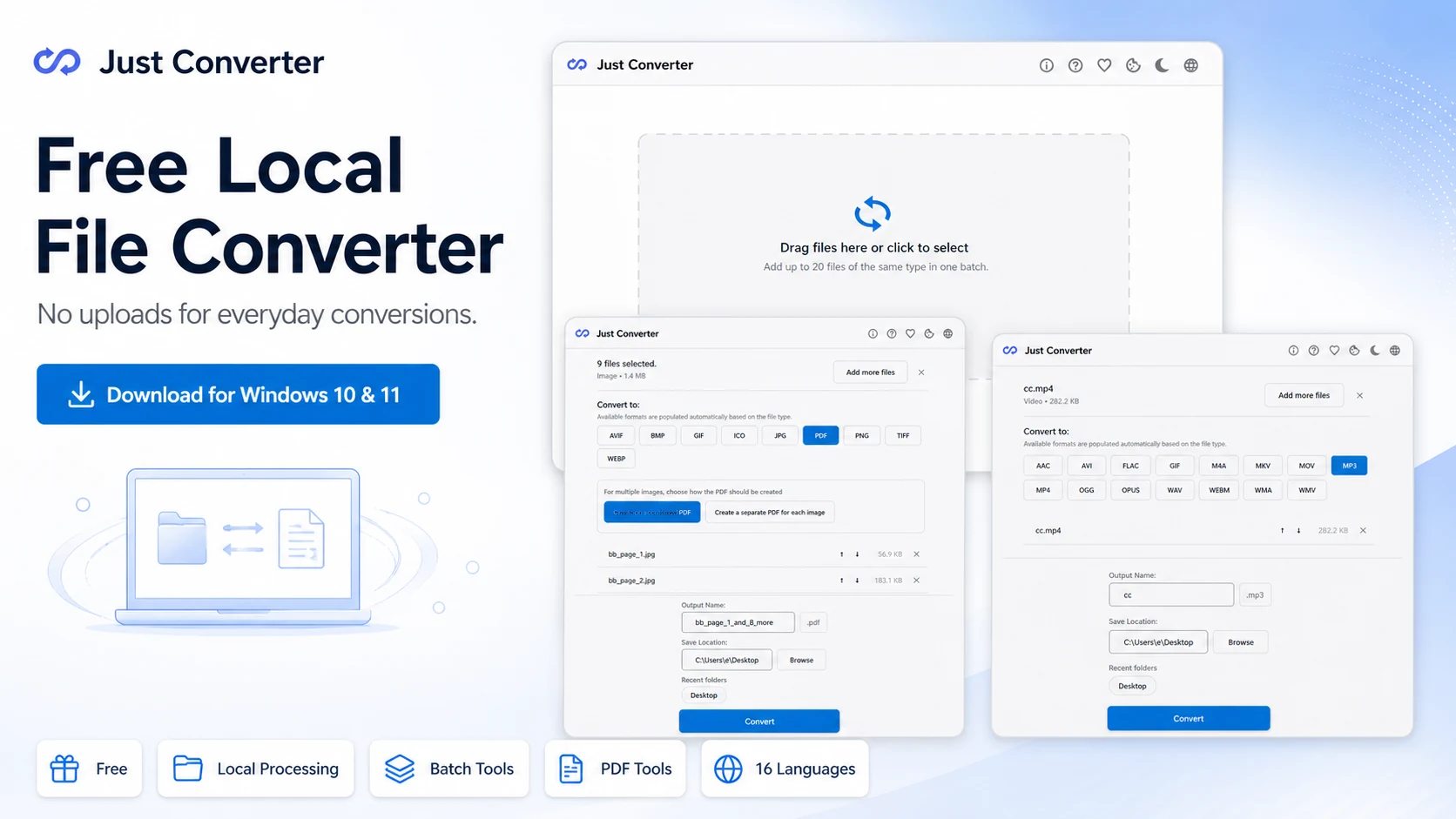 Just Converter free local file converter for private Windows conversions without browser uploads.