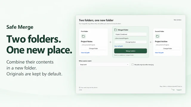 Safe Merge: merge two folders