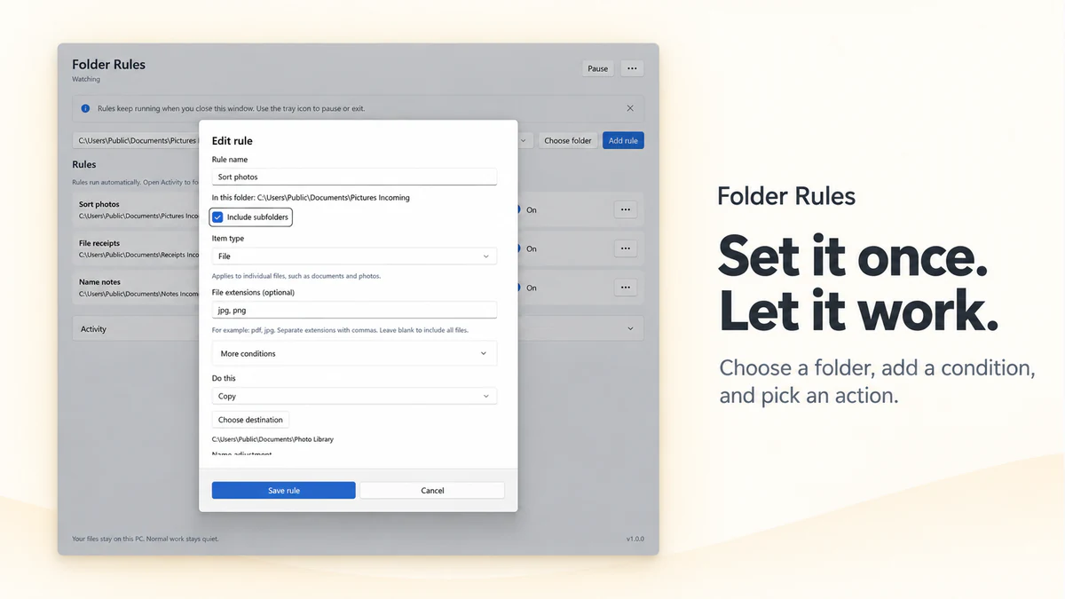 Folder Rules: file rule editor