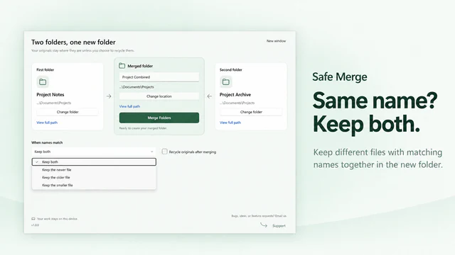 Safe Merge: same name file options