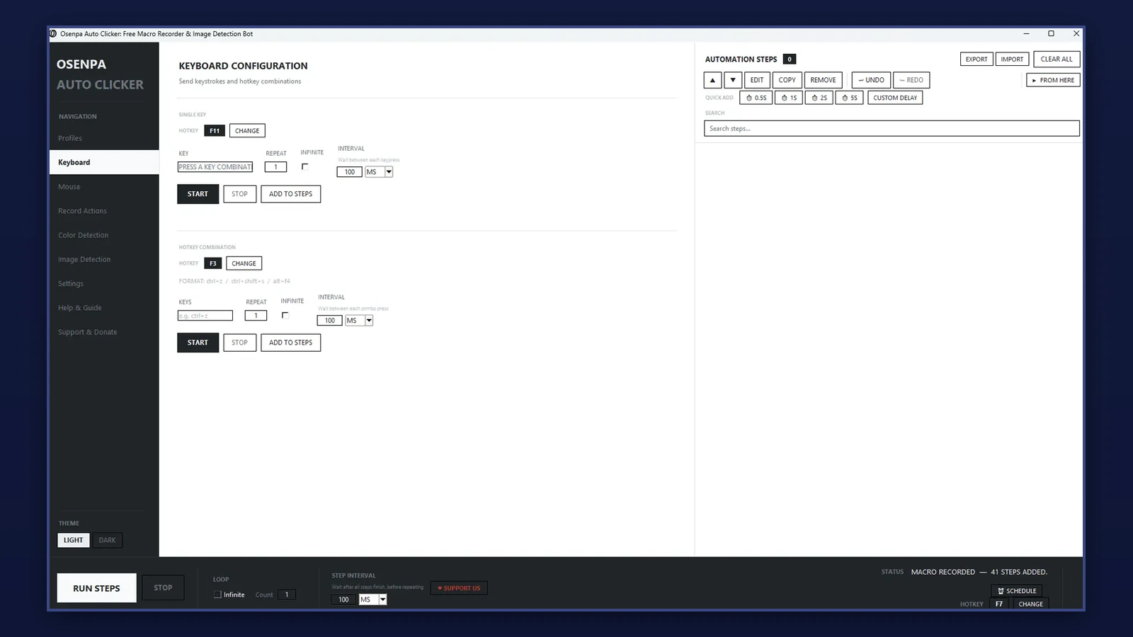 Osenpa Auto Clicker interface preview showing mouse automation steps and repeatable desktop workflow controls